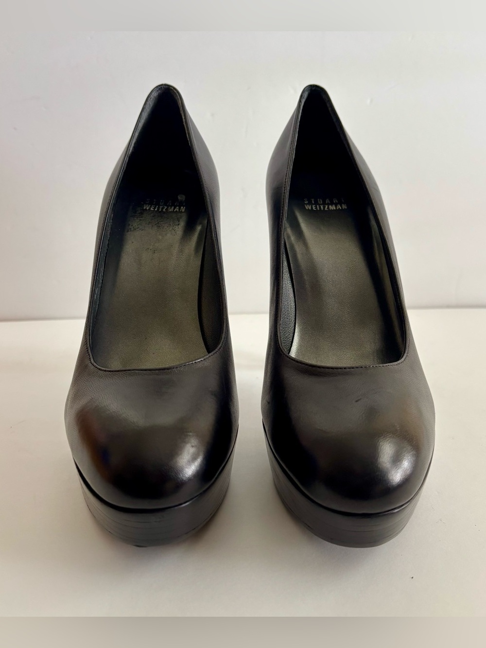 Stuart Weitzman Mae Leather Platform Stiletto Almond Pump